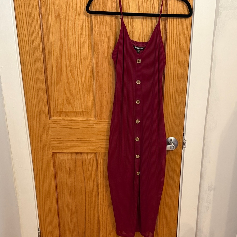Express Burgundy Button-Front Midi Dress